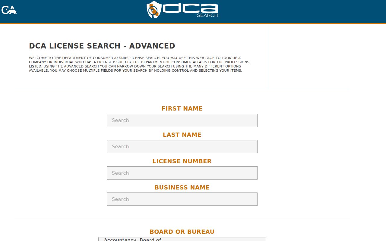 South Gate people search through California professional license records