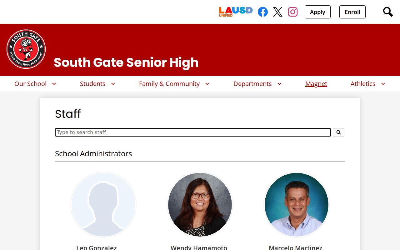 South Gate people directories Senior High staff search
