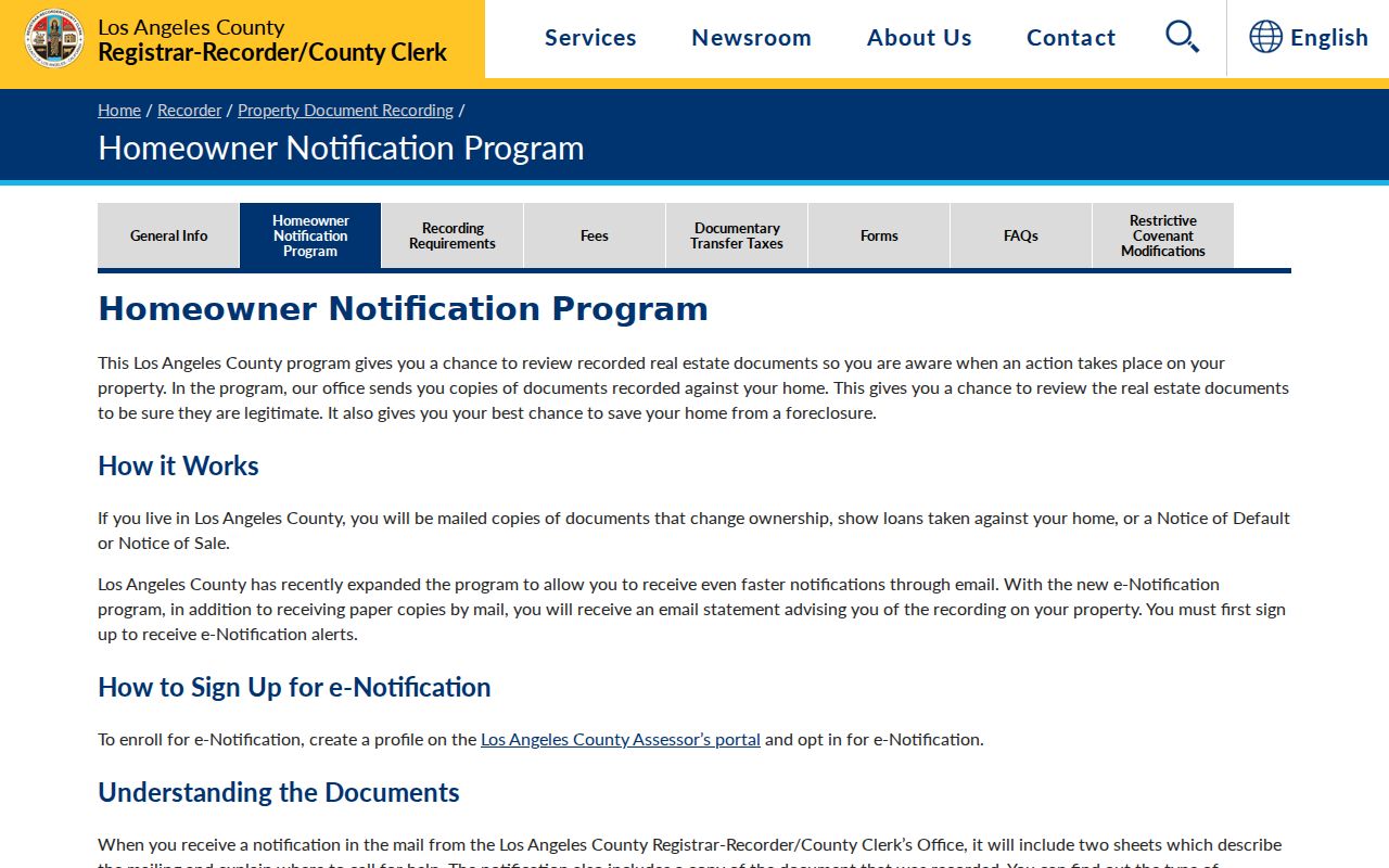 South Gate public records page for LA County homeowner document notifications