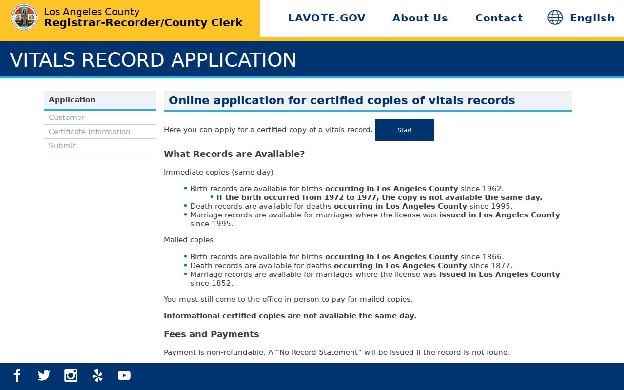 South Gate public records application for Los Angeles County birth death and marriage copies