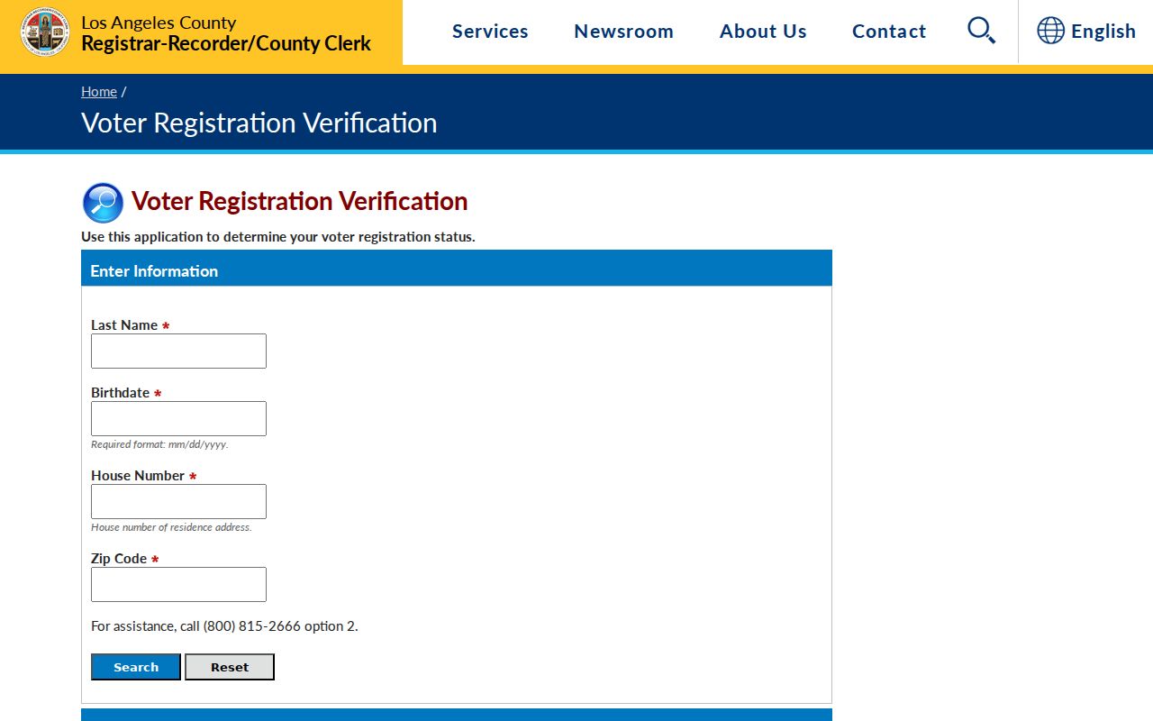 LA County verification screen for South Gate voter registration records