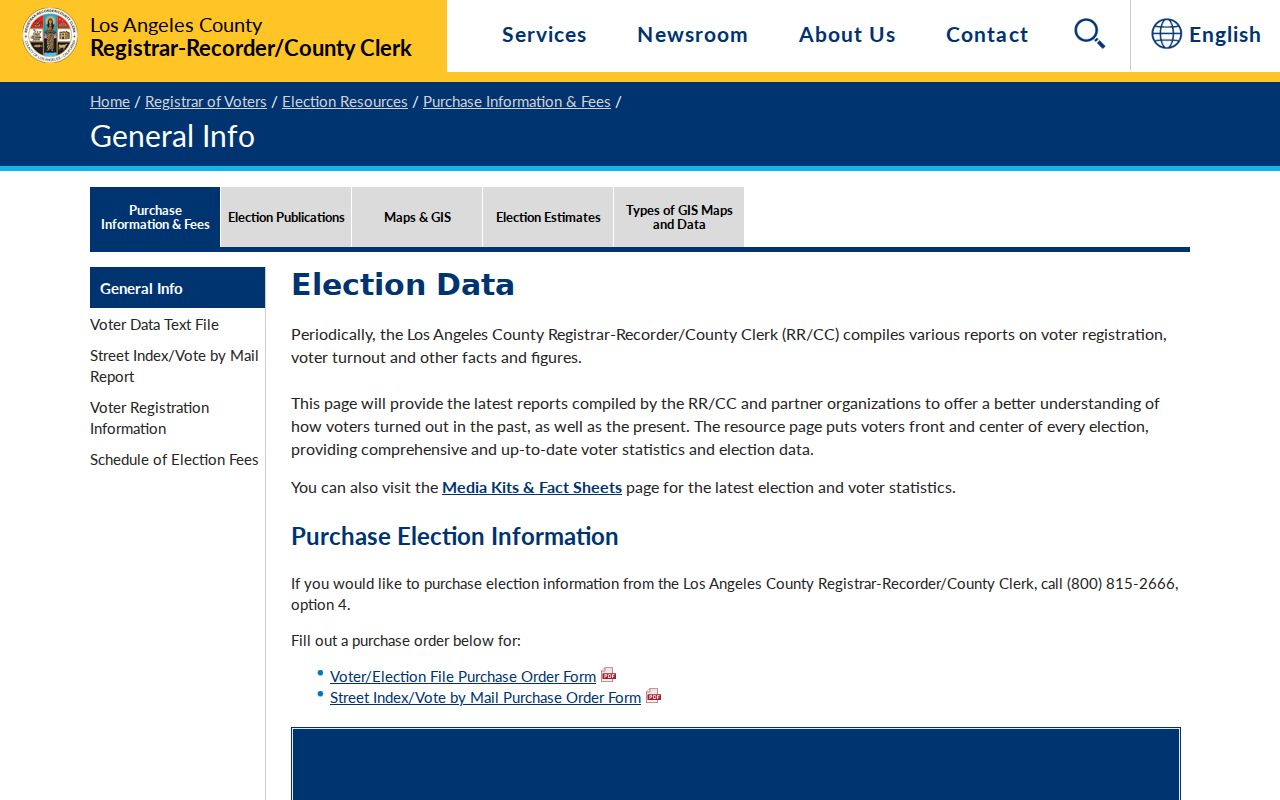 LAVote purchase information for South Gate voter registration records